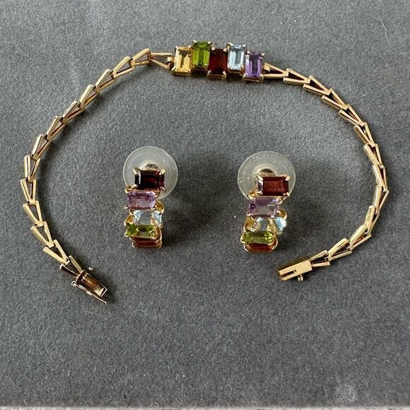 Vintage 14k Yellow Gold Bracelet And Earring Set - Picture 1 of 9